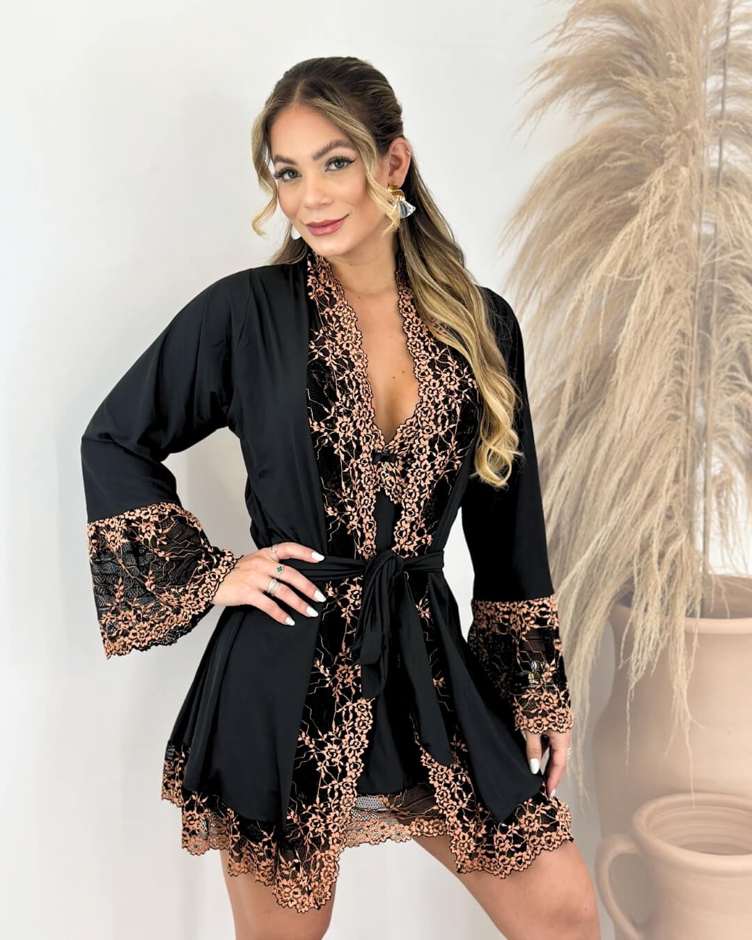 Conjunto Couronne d’Or - Camisola + Robe e Calcinha