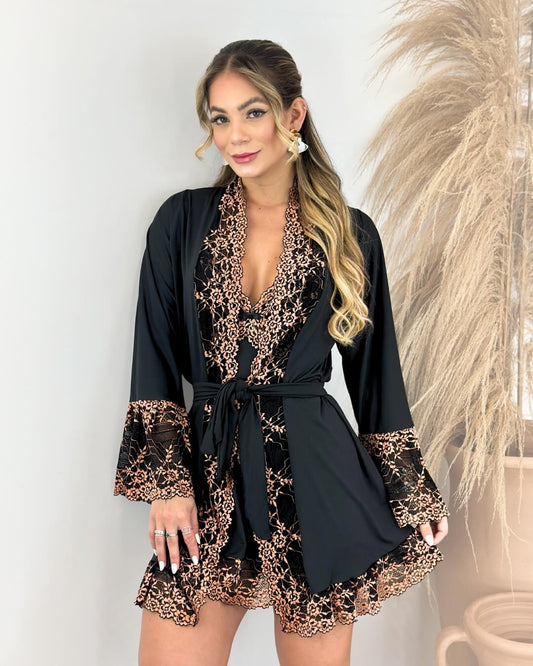 Conjunto Couronne d’Or - Camisola + Robe e Calcinha