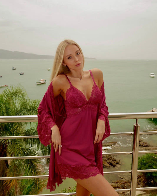 Conjunto Euphoria - Camisola, Robe e Calcinha