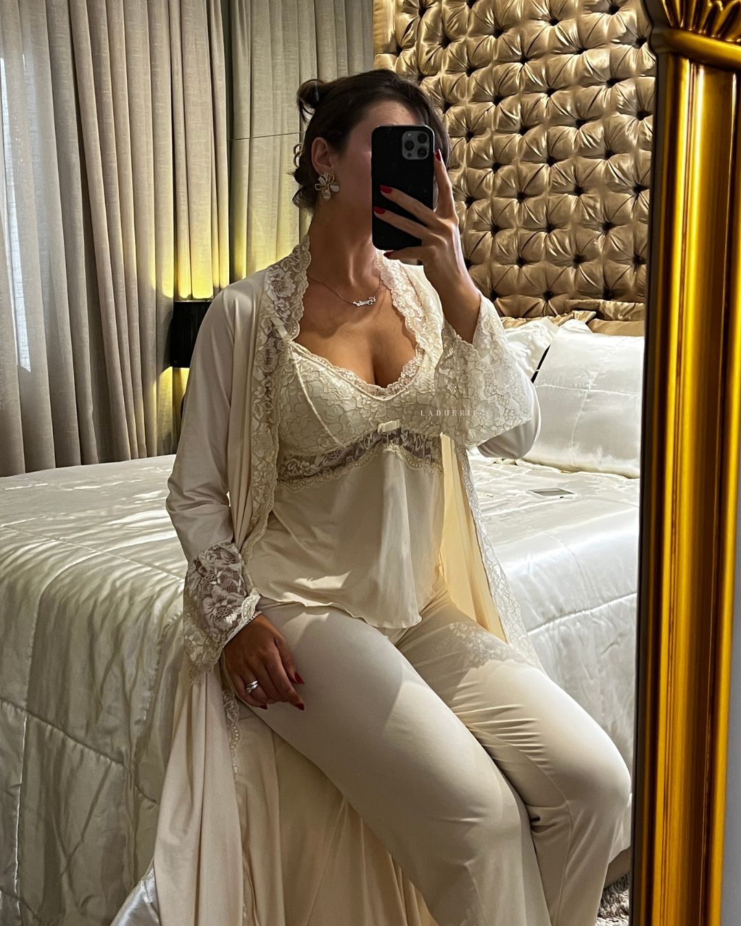 Conjunto Pijama J’adore - Slip Dress em Renda & Calça Longa