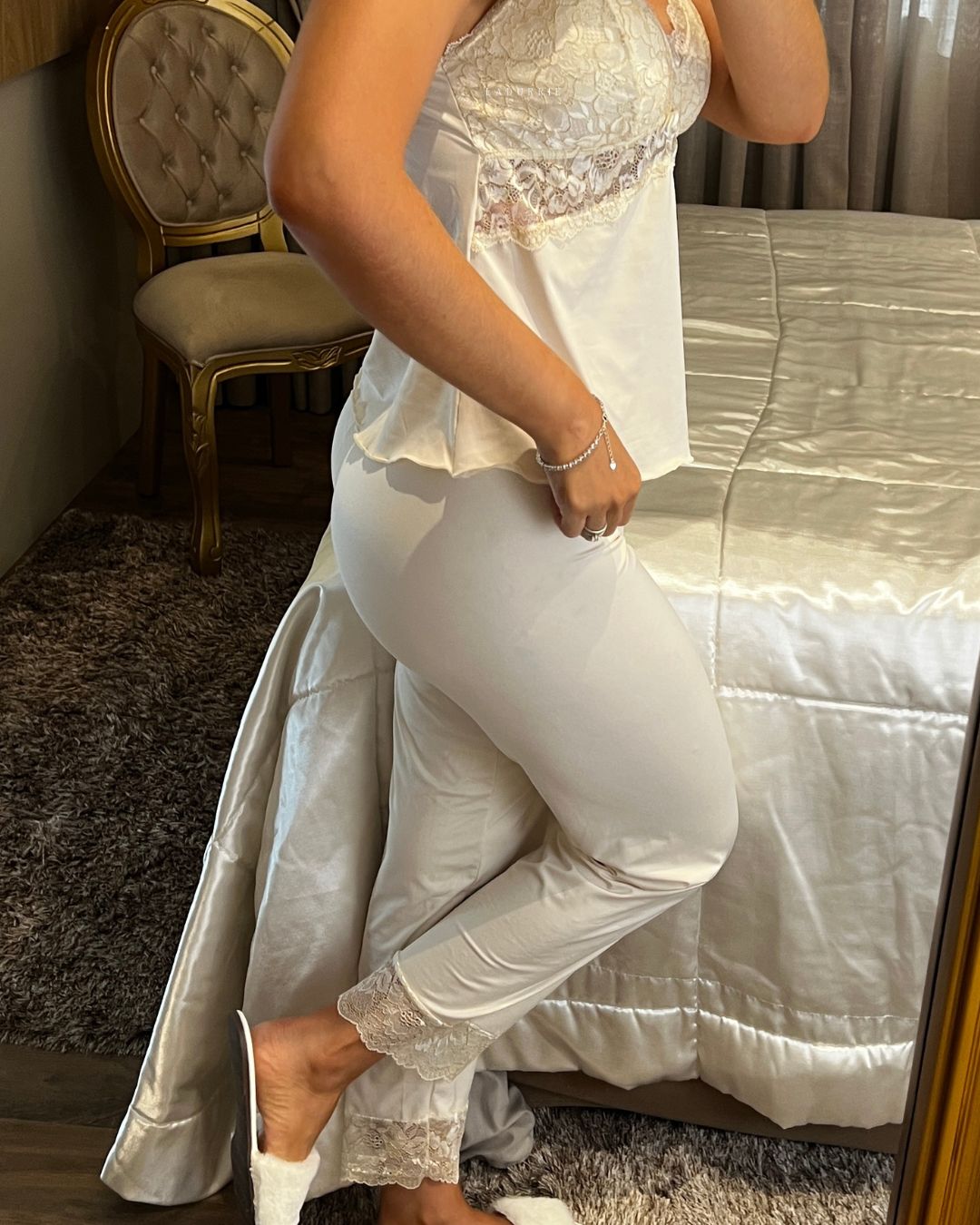 Conjunto Pijama J’adore - Slip Dress em Renda & Calça Longa