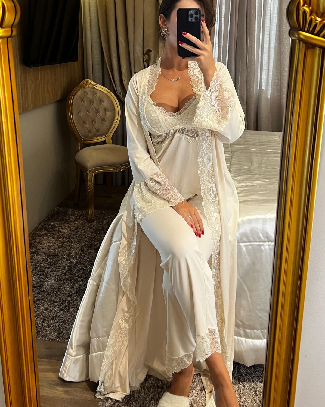 Conjunto Pijama J’adore - Slip Dress em Renda & Calça Longa