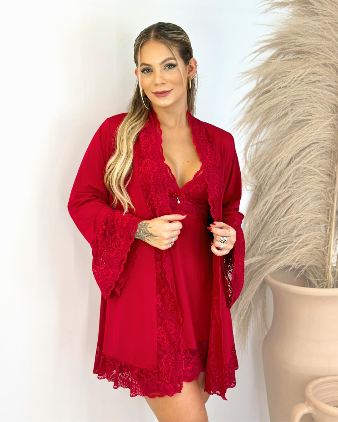 Conjunto L’Essence Rouge - Camisola + Robe e Calcinha